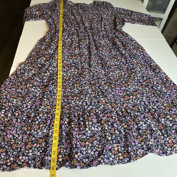 Terra Sky Womens Dress Black Floral Midi Pockets LS Peasant Whimsigoth Boho 2X - Picture 8 of 11
